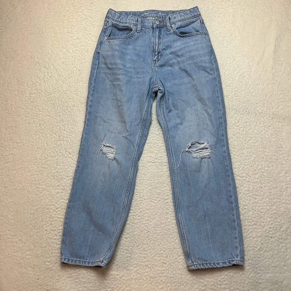 Old Navy Jeans Boys 16 Blue Slouchy Straight High Rise Distressed Built-In Tough